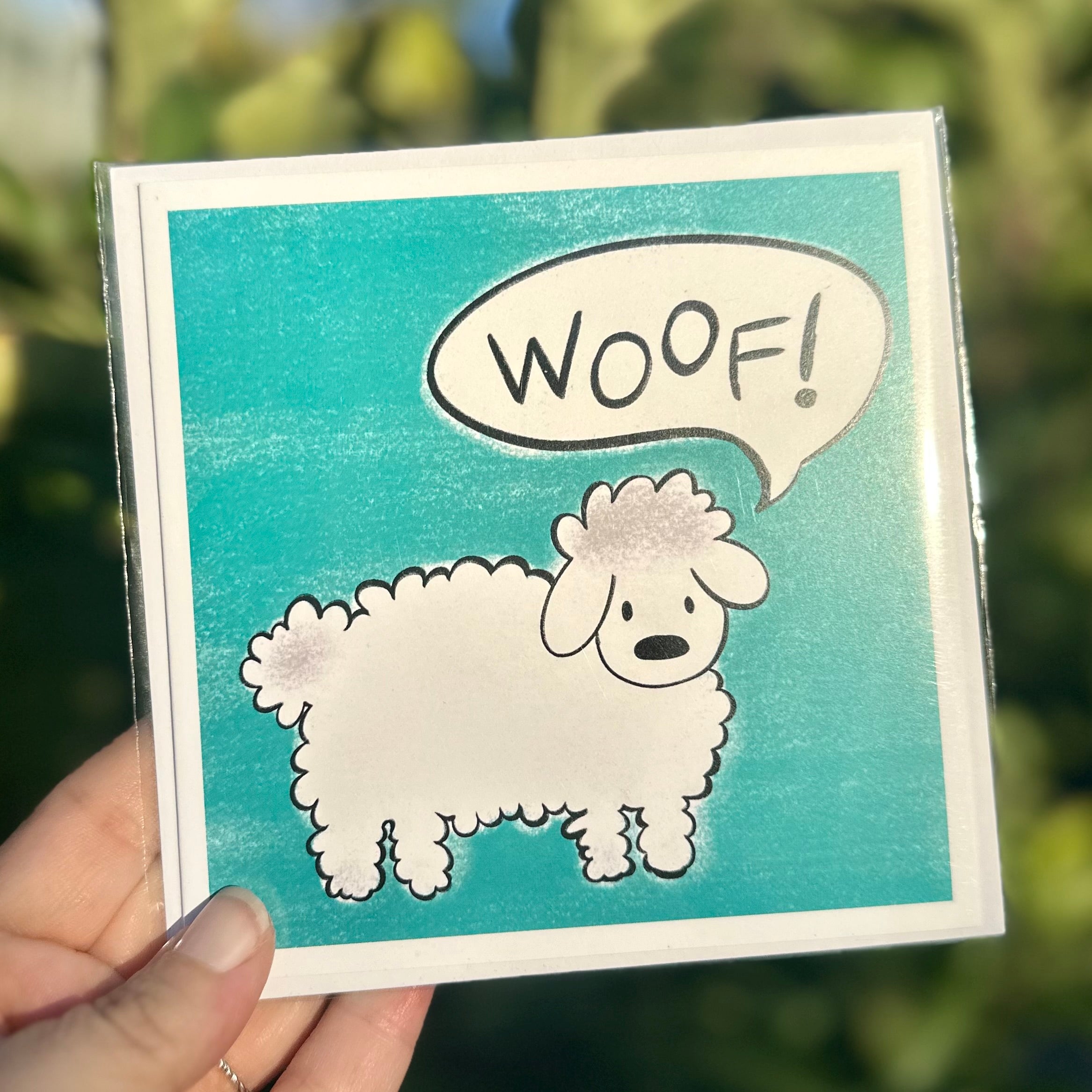 “Woof” Fluffy Dog Blank Greeting Card